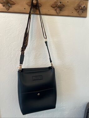 Wrangler Black Crossbody Bag with Leopard Accent Strap